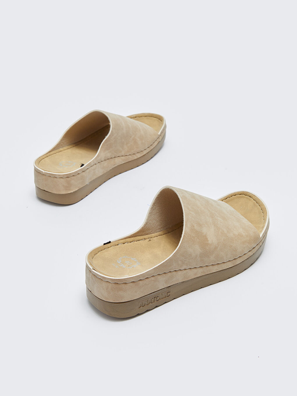 Bej Tek Bantlı Kalın Taban Kadın Terlik-4