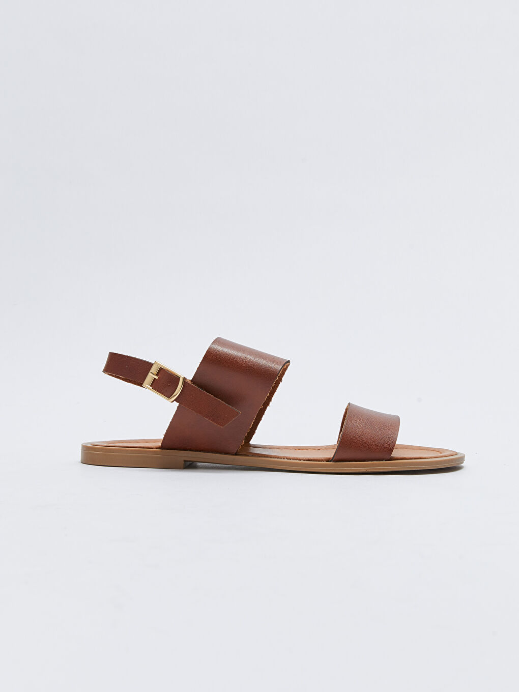 Kahverengi Çift Bantlı Toka Detaylı Kadın Sandalet-1