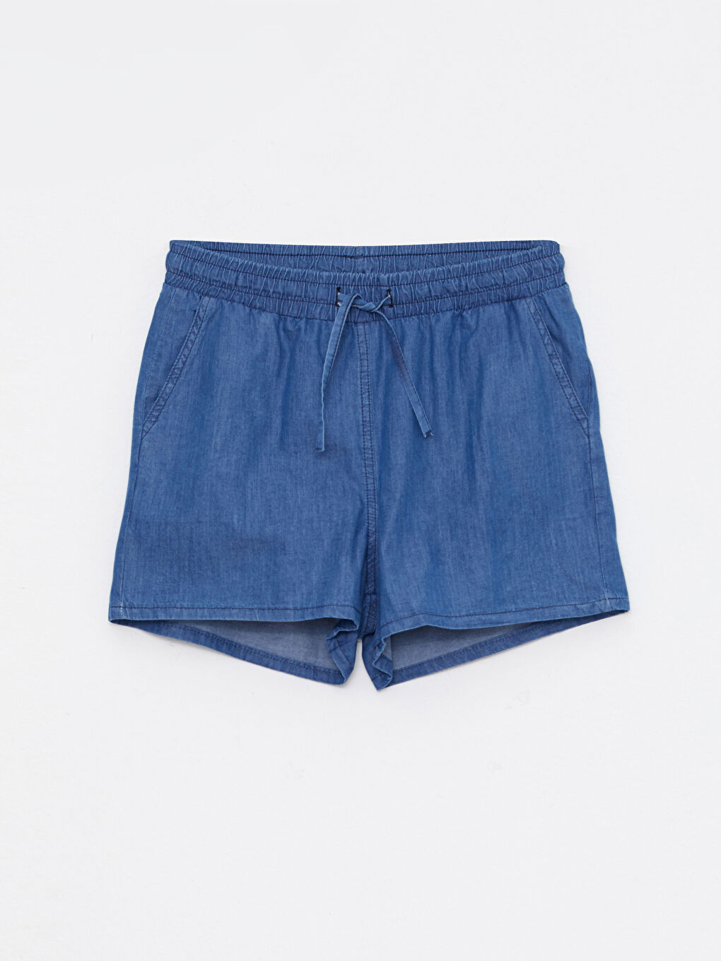 Elastic Waist Straight Pocket Detailed Rodeo Jean Shorts For Women-5