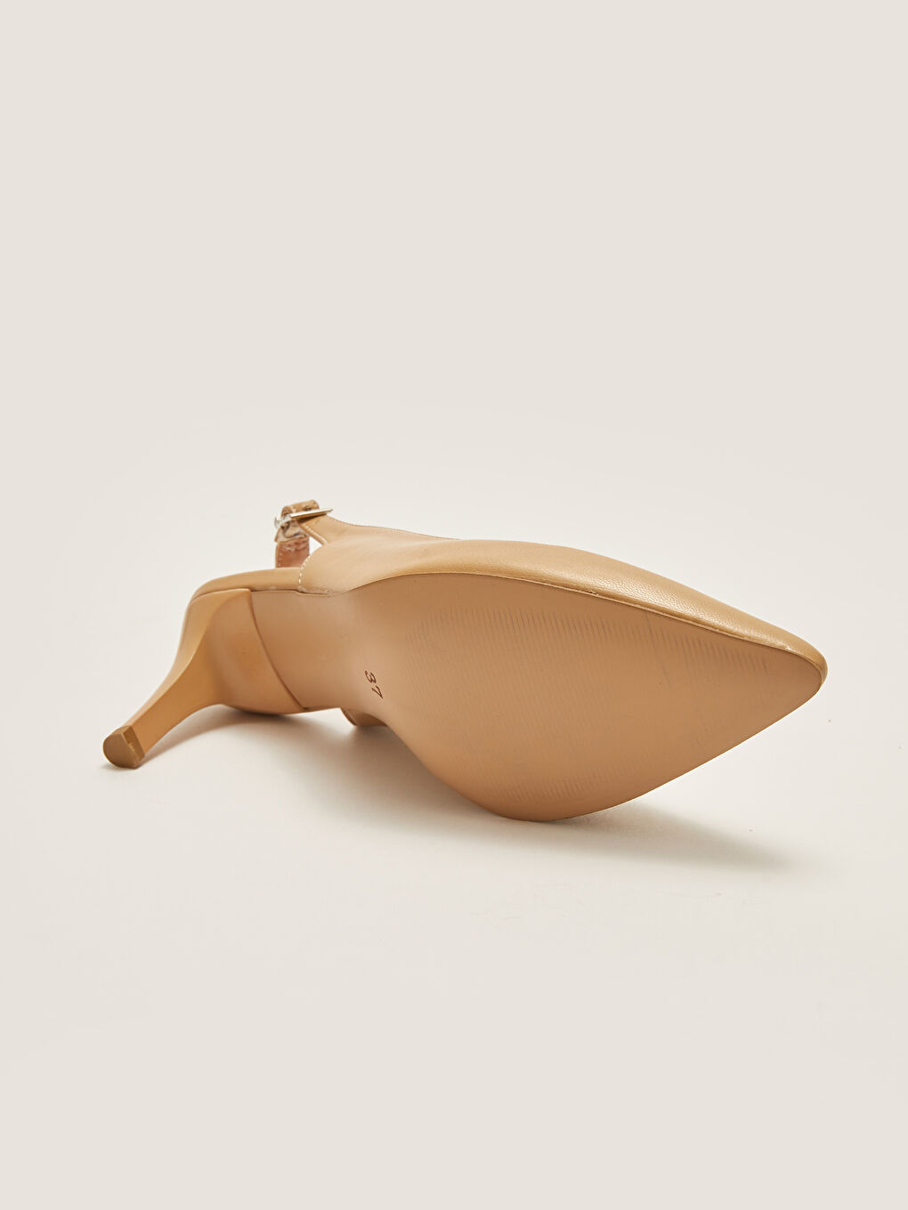 Bej Tokalı Kadın Sivri Burun Topuklu Ayakkabı-3