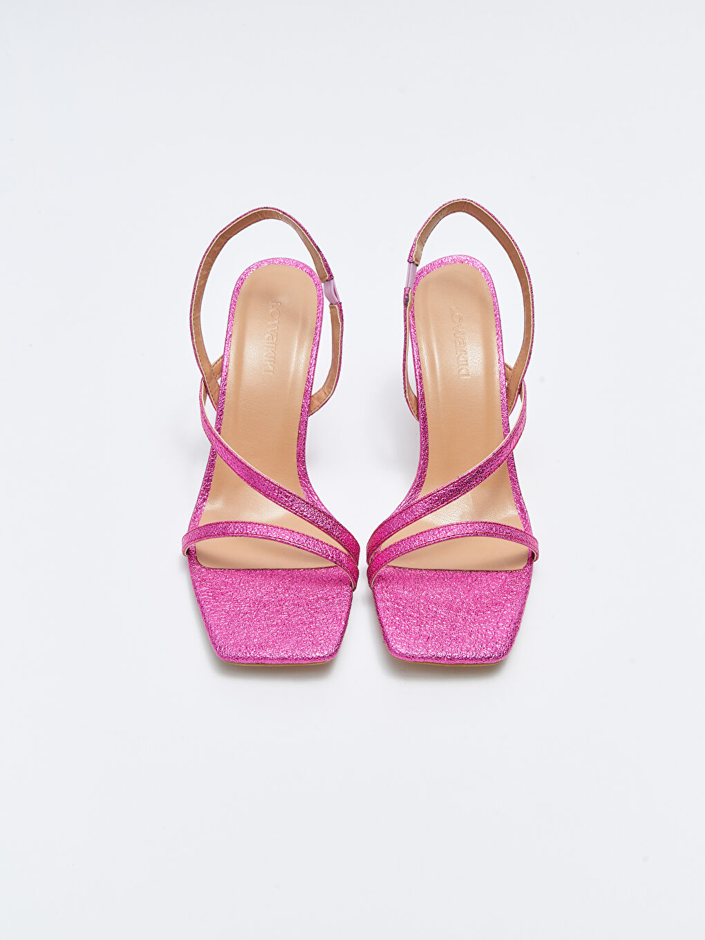 Fuşya Deri Görünümlü Çapraz Bantlı Kadın Topuklu Ayakkabı-2