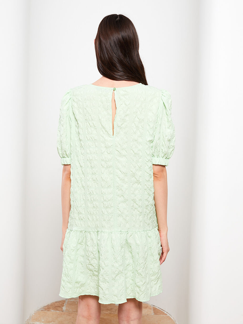 LCW Limited Crew Neck Self Patterned Short Sleeve Seersucker