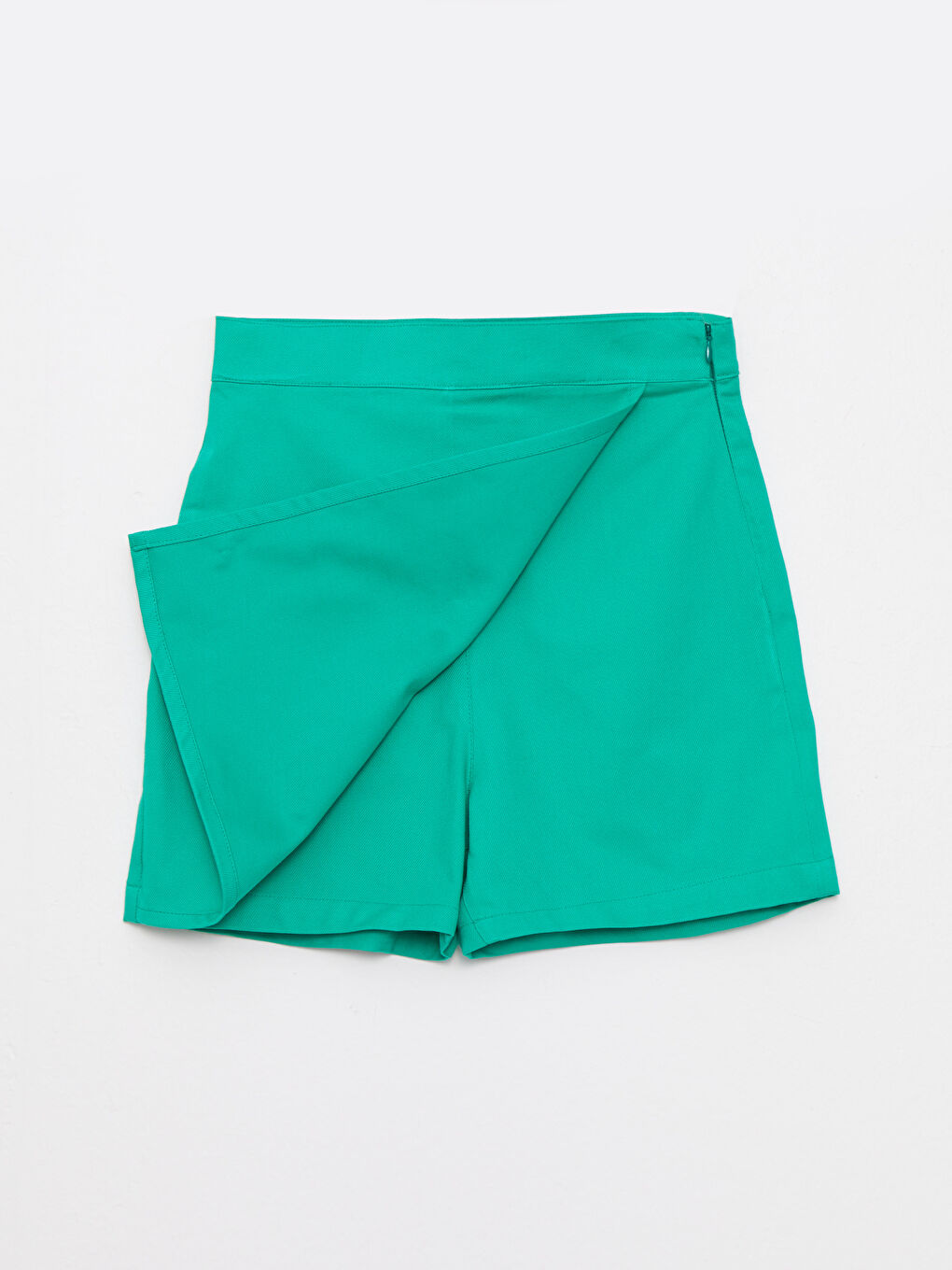 Yeşil Kadın Yüksek Bel Rahat Kalıp Düz Şort Etek-7