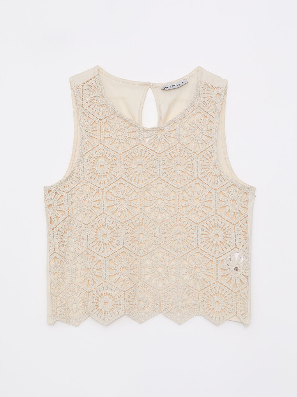 Bej Bisiklet Yaka Dantelli Kadın Kroşe Bluz-5