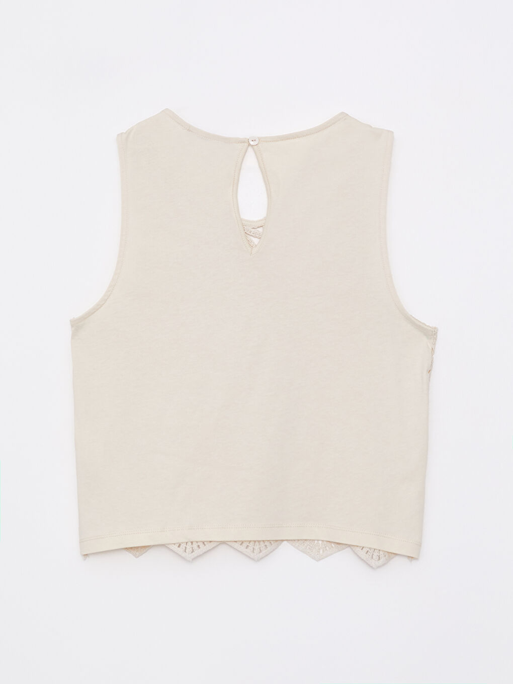 Bej Bisiklet Yaka Dantelli Kadın Kroşe Bluz-6