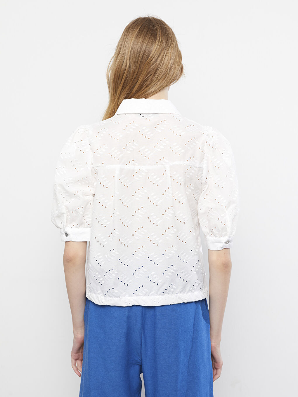 Front Button Closure Embroidered Short Sleeve Women's Shirt-4