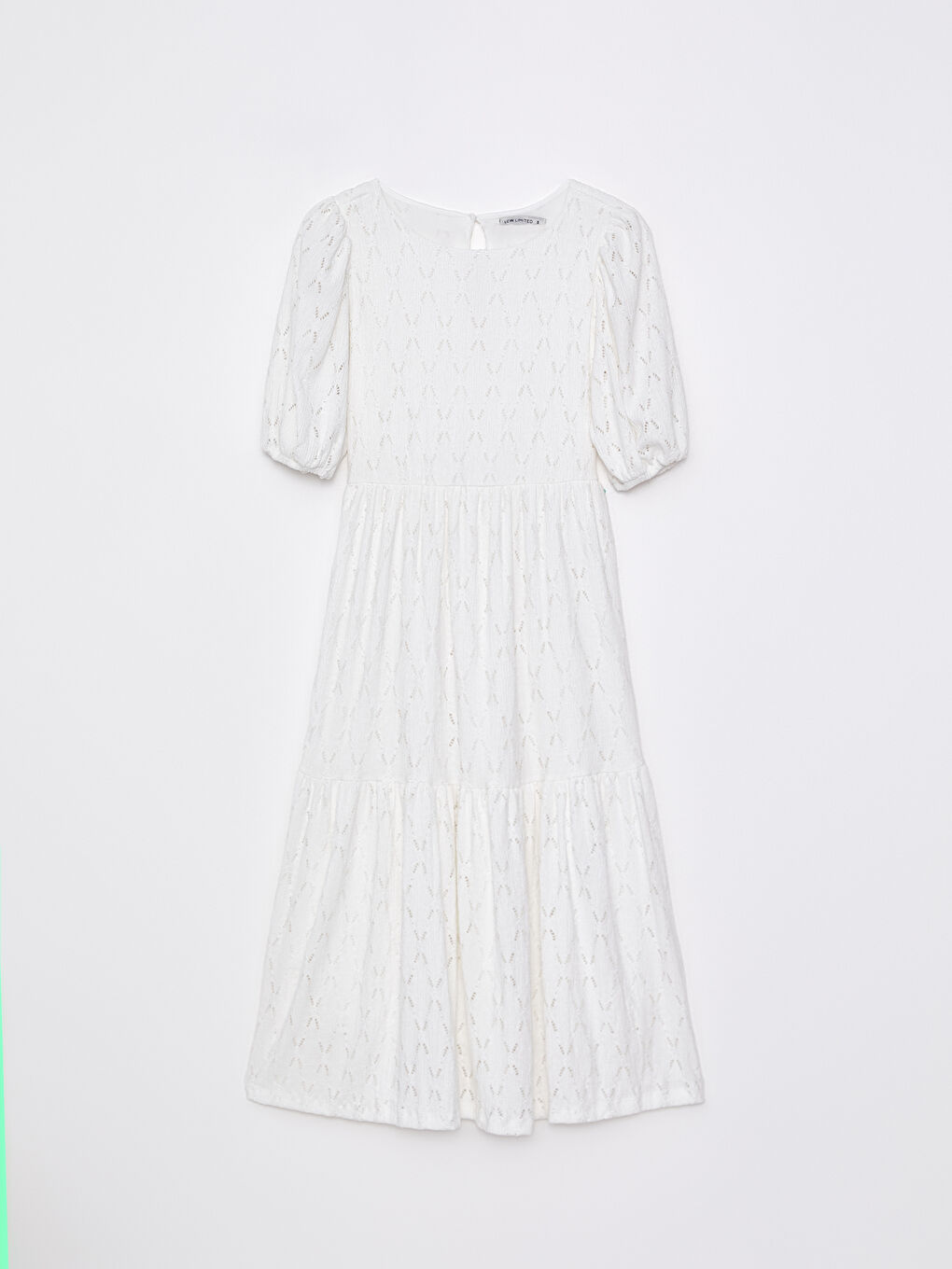 Beyaz Bisiklet Yaka Dantelli Kısa Kollu Kadın Elbise-6