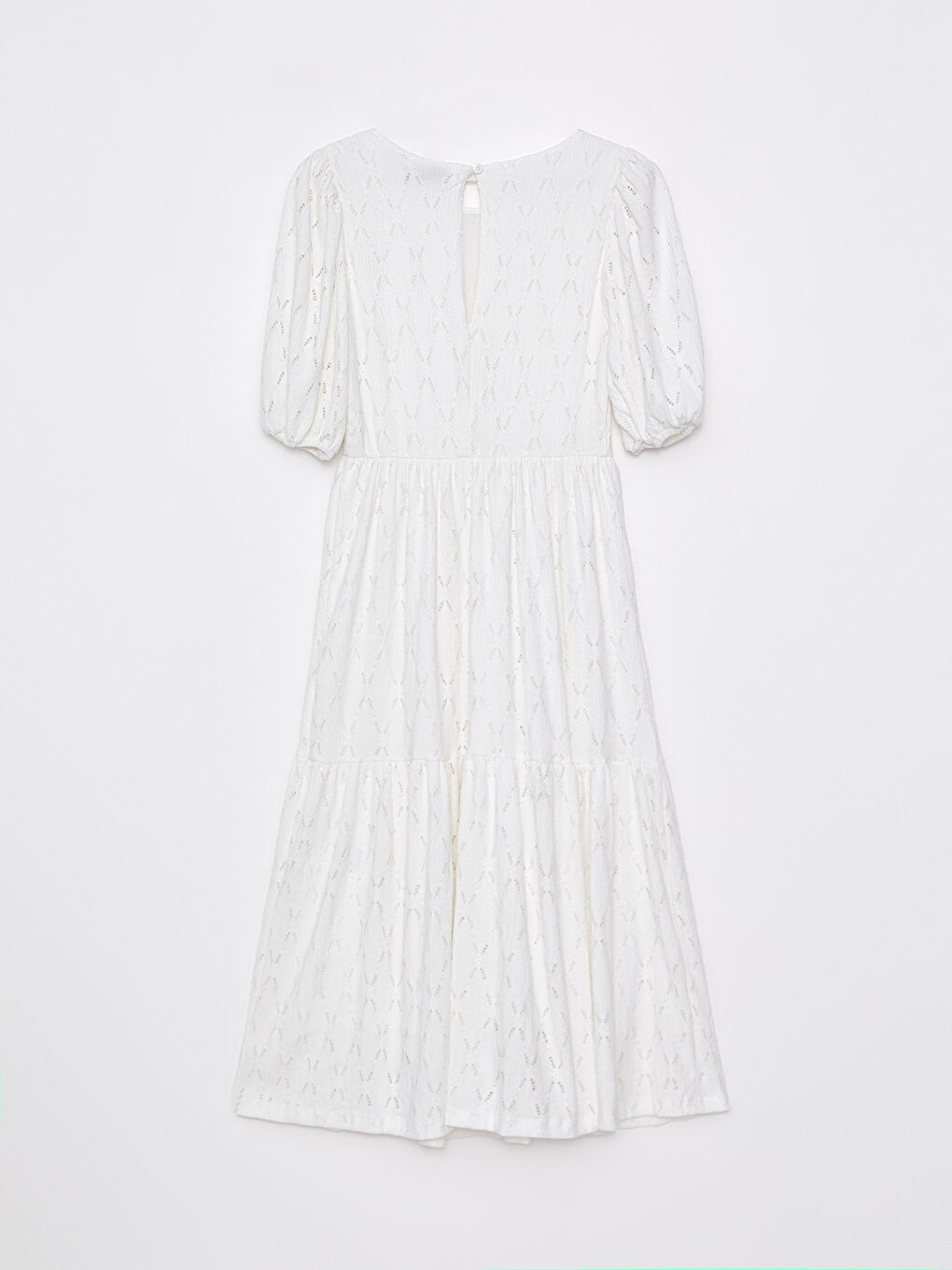 Beyaz Bisiklet Yaka Dantelli Kısa Kollu Kadın Elbise-7