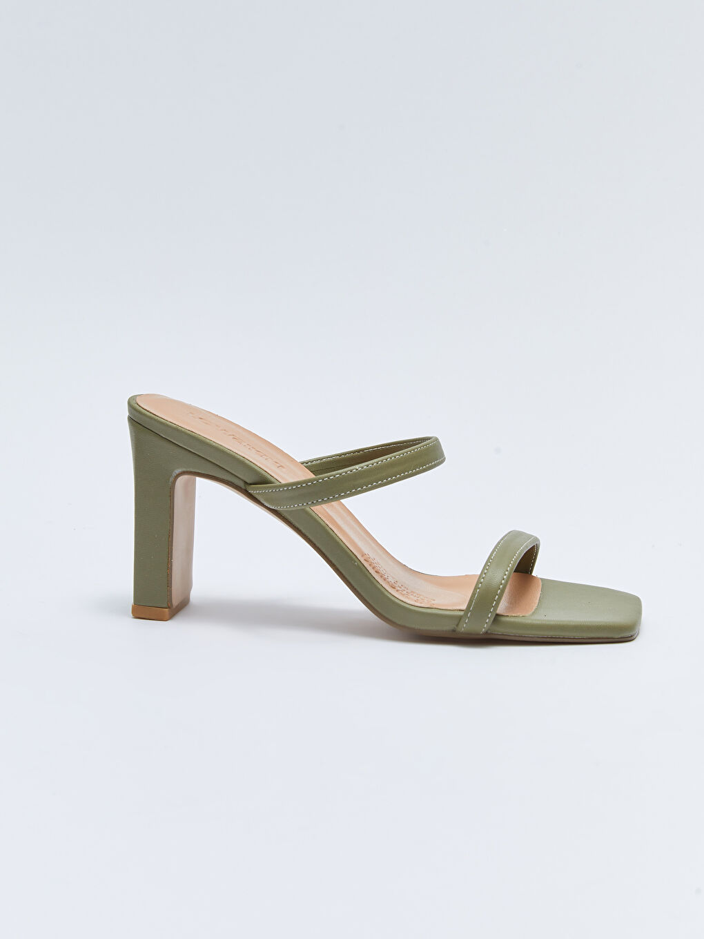 Haki Çift Bantlı Kadın Topuklu Terlik-1