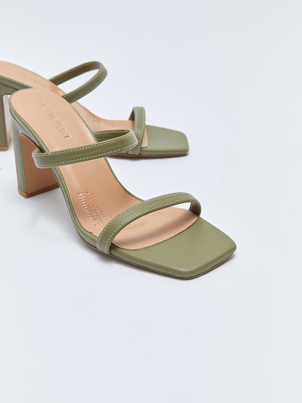 Haki Çift Bantlı Kadın Topuklu Terlik-2