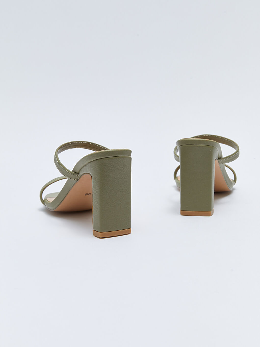 Haki Çift Bantlı Kadın Topuklu Terlik-4