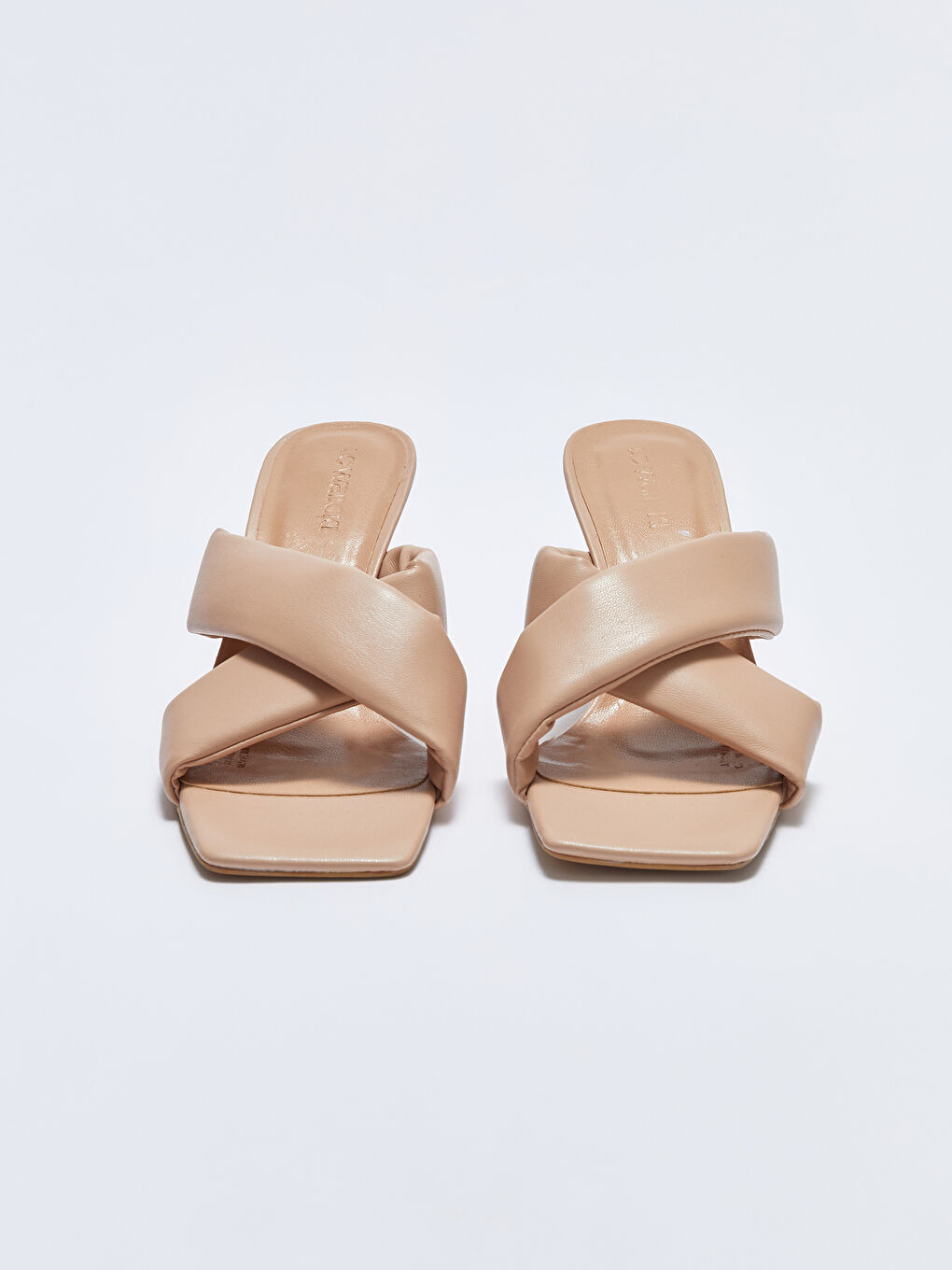 Bej Çapraz Bantlı Kadın Topuklu Terlik-2