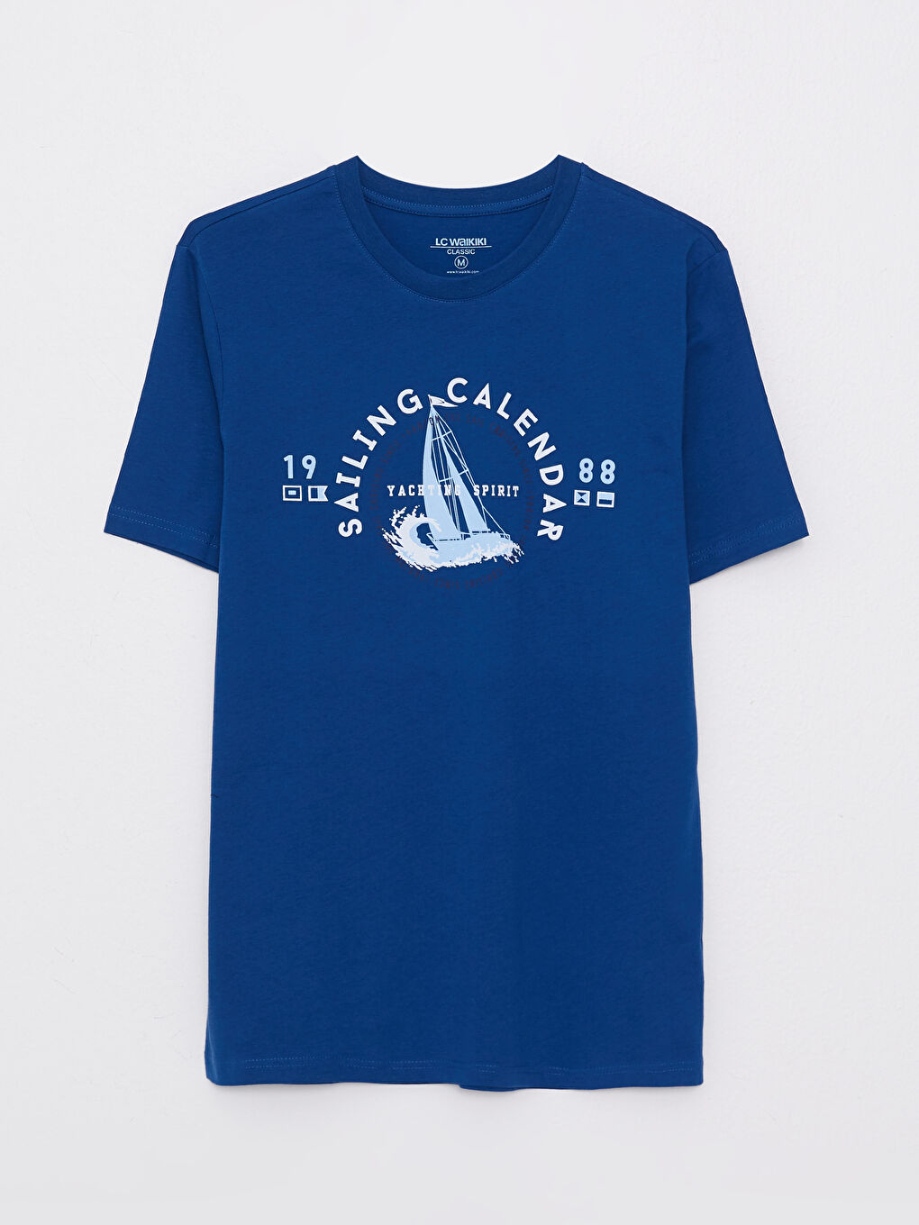 Lacivert Bisiklet Yaka Kısa Kollu Baskılı Penye Erkek Tişört-5