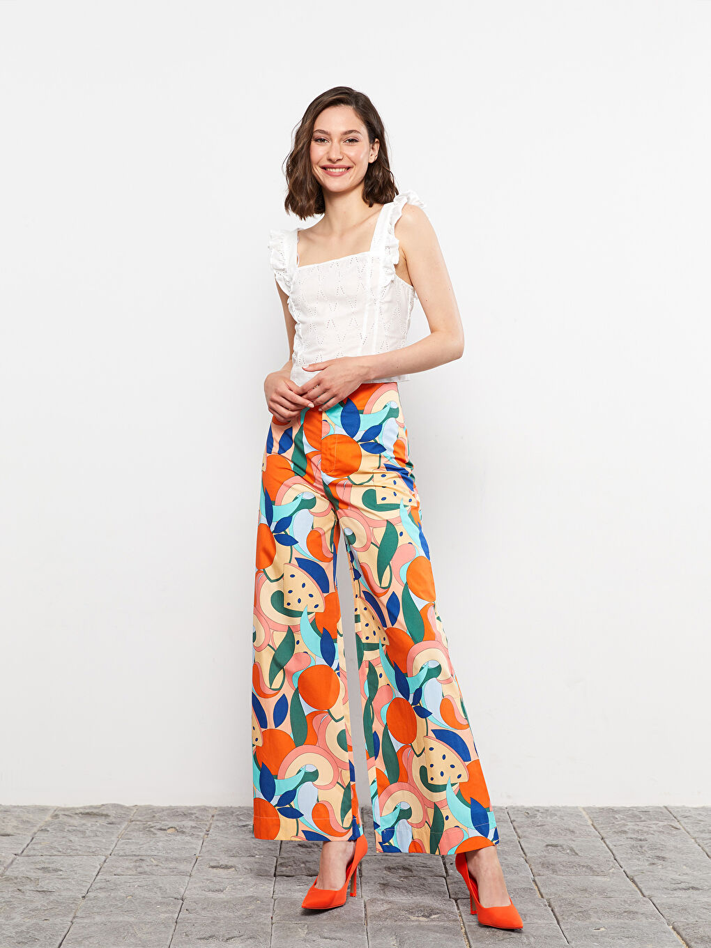 Square Collar Self Patterned Strap Brode Women's Blouse