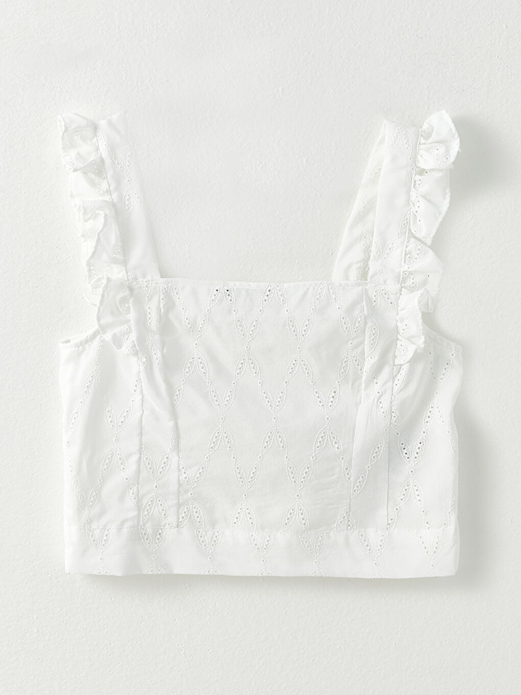 Square Collar Self Patterned Strap Brode Women's Blouse-5