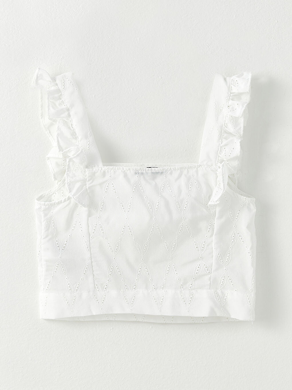 Square Collar Self Patterned Strap Brode Women's Blouse-6