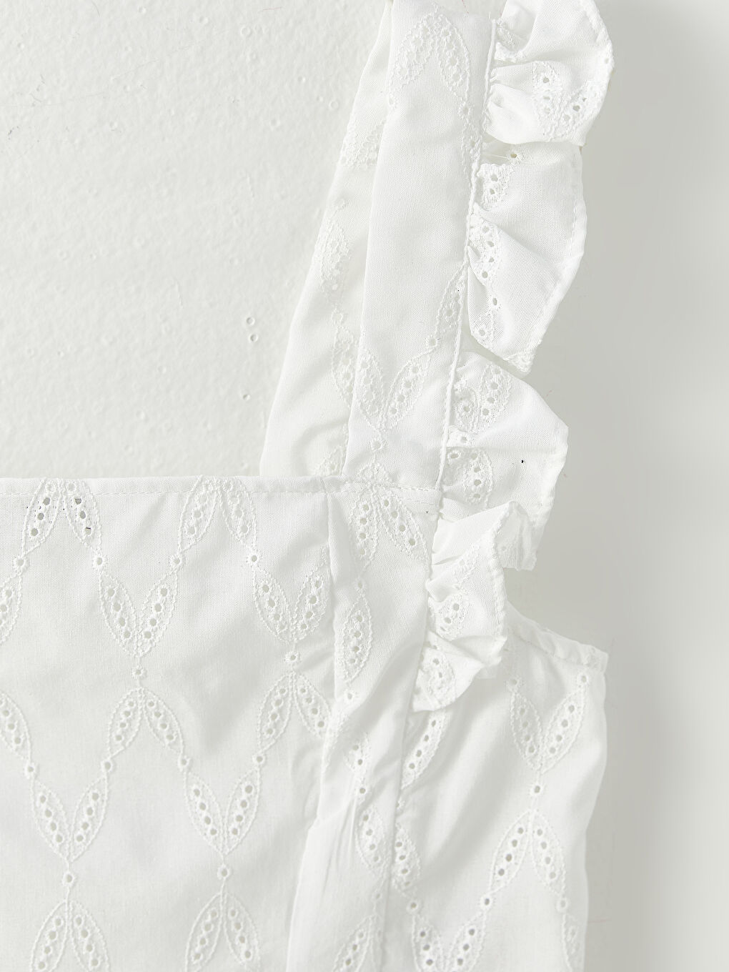 Square Collar Self Patterned Strap Brode Women's Blouse-7