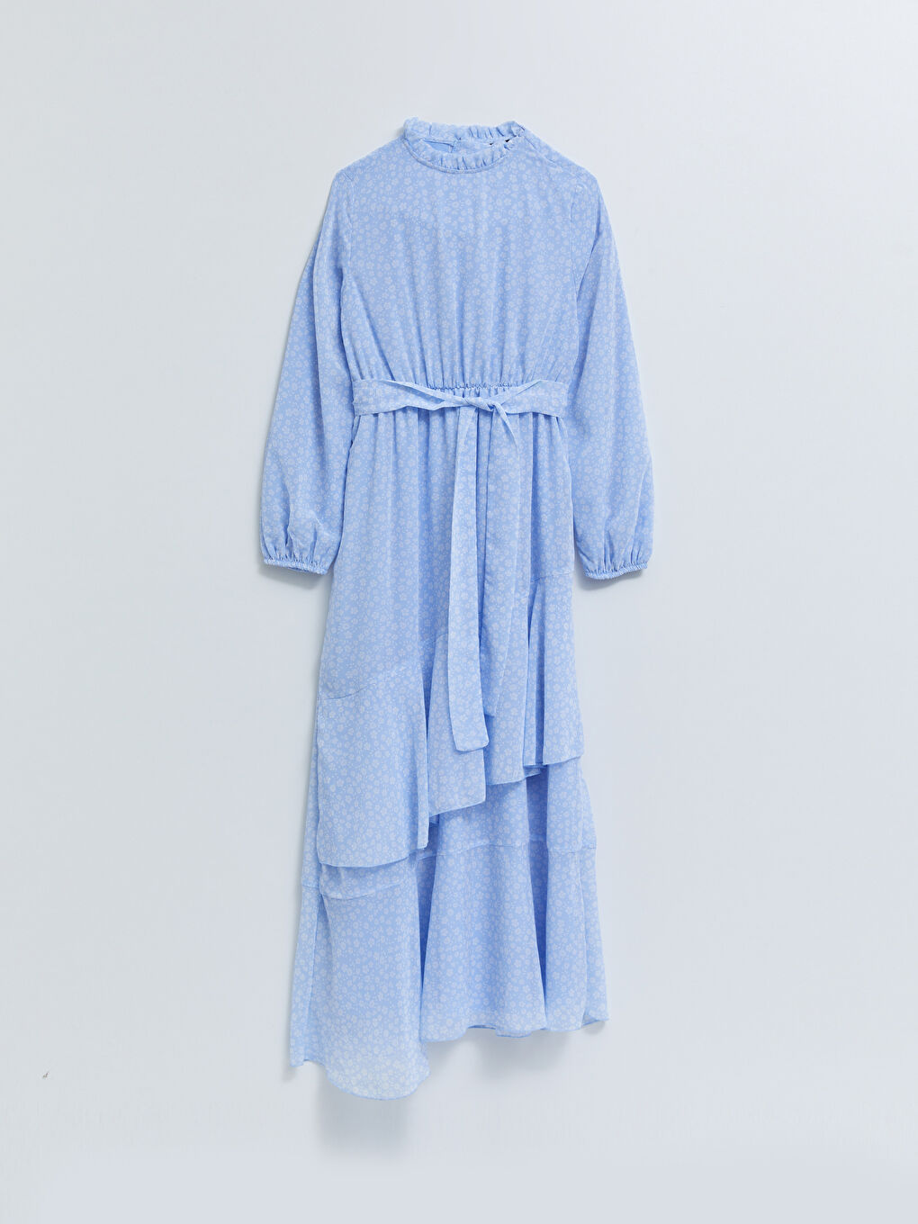 Rüschen Stehkragen Blumiges Langarm Chiffon Kleid für Damen-5