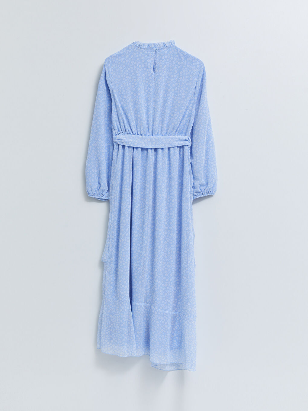 Rüschen Stehkragen Blumiges Langarm Chiffon Kleid für Damen-6