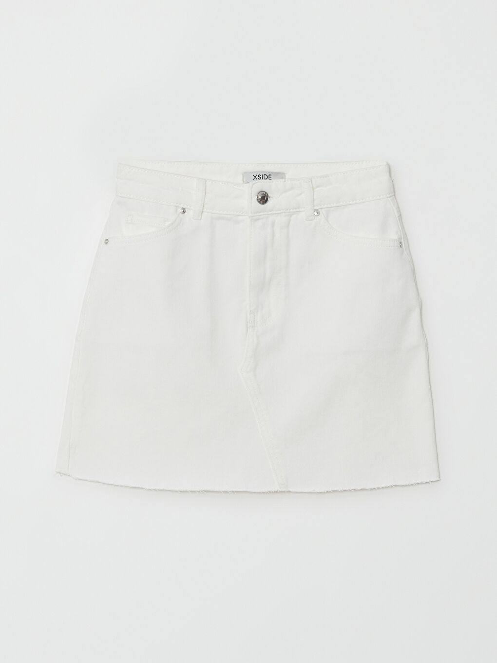 Beyaz Standart Fit Düz Cep Detaylı Kadın Jean Etek-5