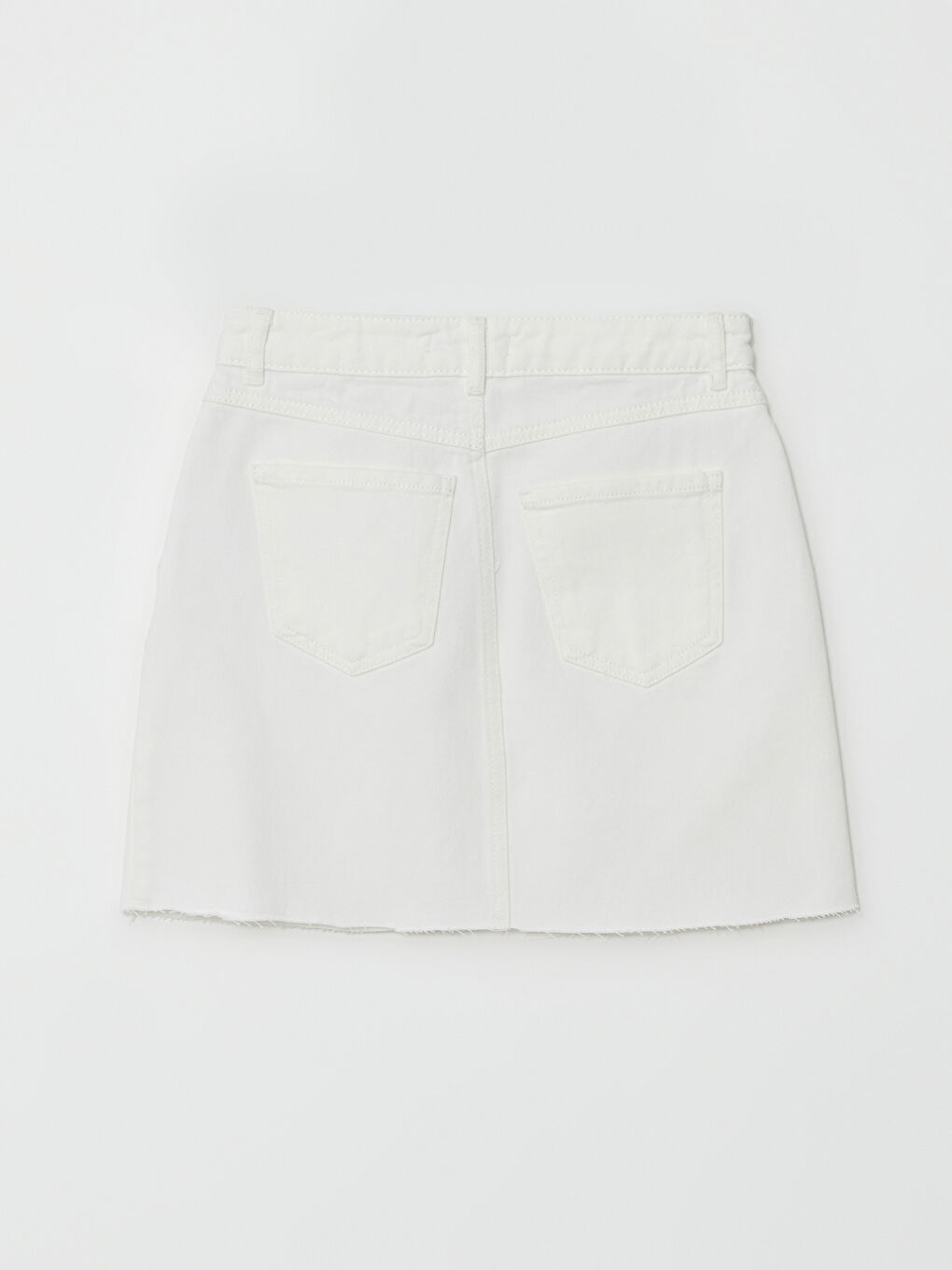 Beyaz Standart Fit Düz Cep Detaylı Kadın Jean Etek-6