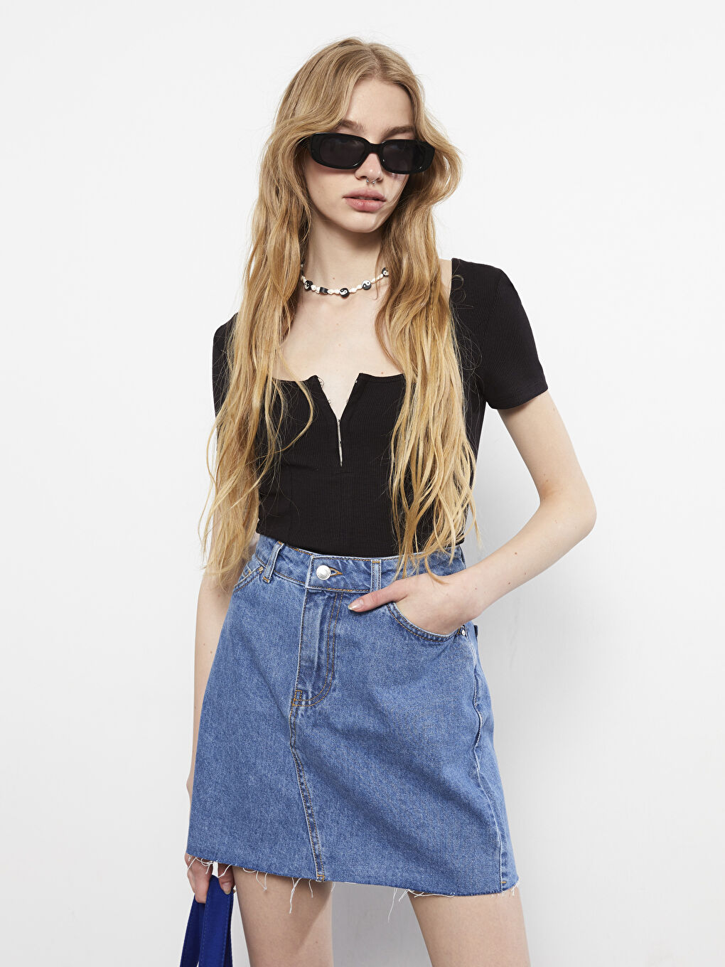 Standard Fit Plain Pocket Detailed Women's Jean Skirt -S2JN37Z8-Q6L