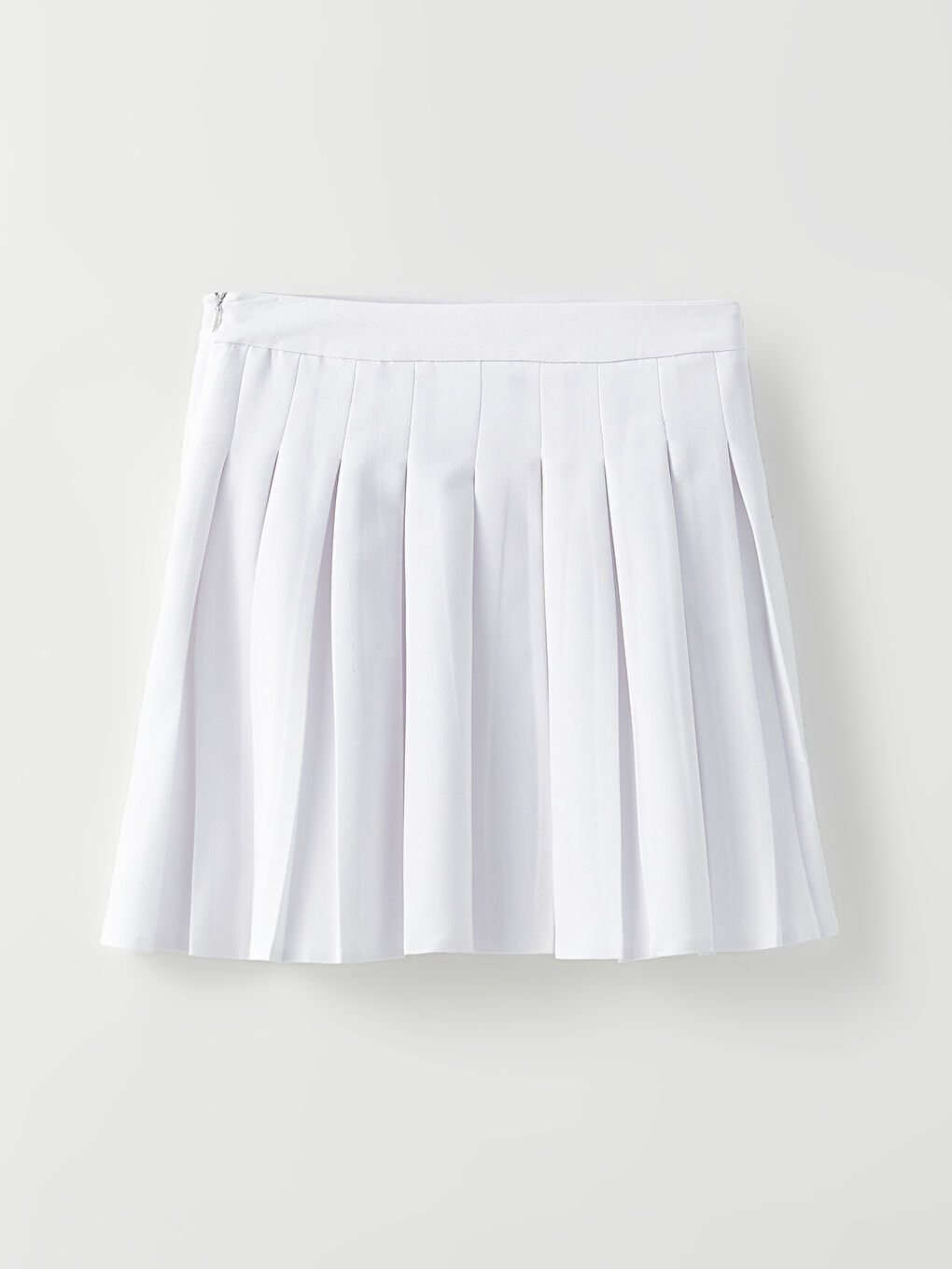 Beyaz Beli Fermuarlı Düz Pileli Kadın Etek-5