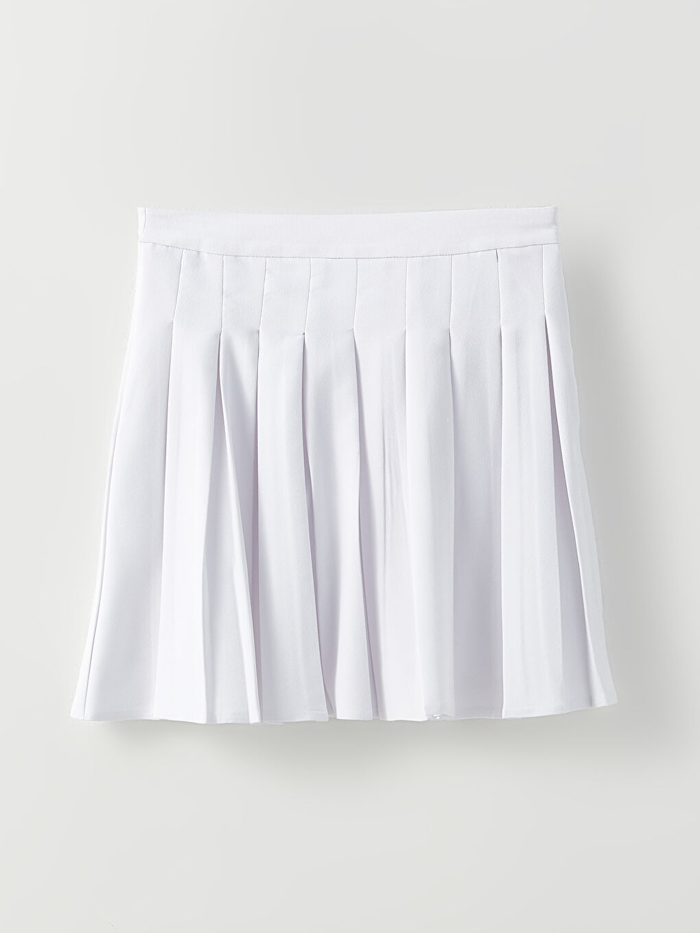 Beyaz Beli Fermuarlı Düz Pileli Kadın Etek-6