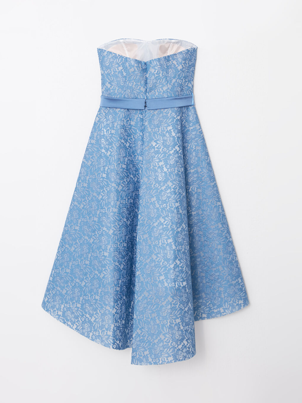 Mavi Straplez Yaka Nakışlı Kadın Elbise-6