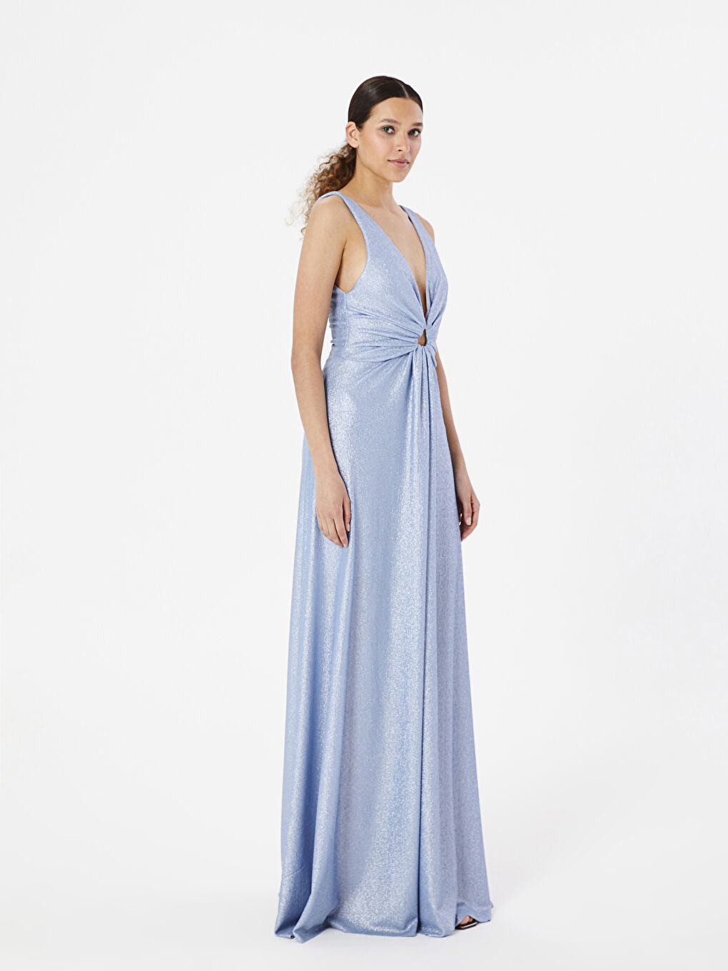 Mavi Kadın V Yaka Düz Elbise-5