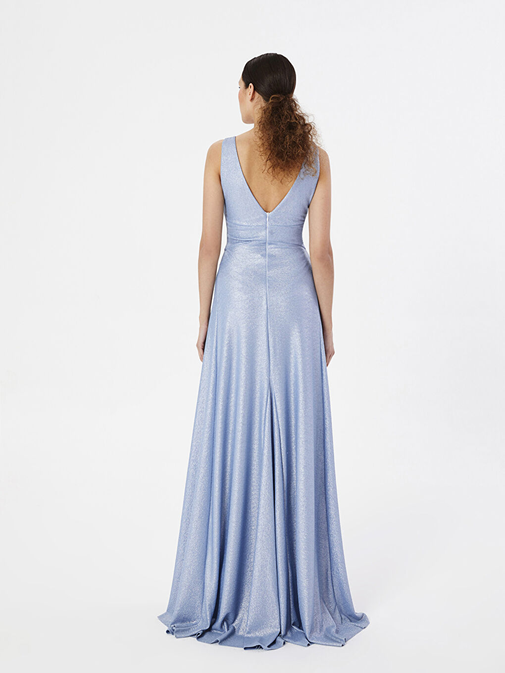 Mavi Kadın V Yaka Düz Elbise-8