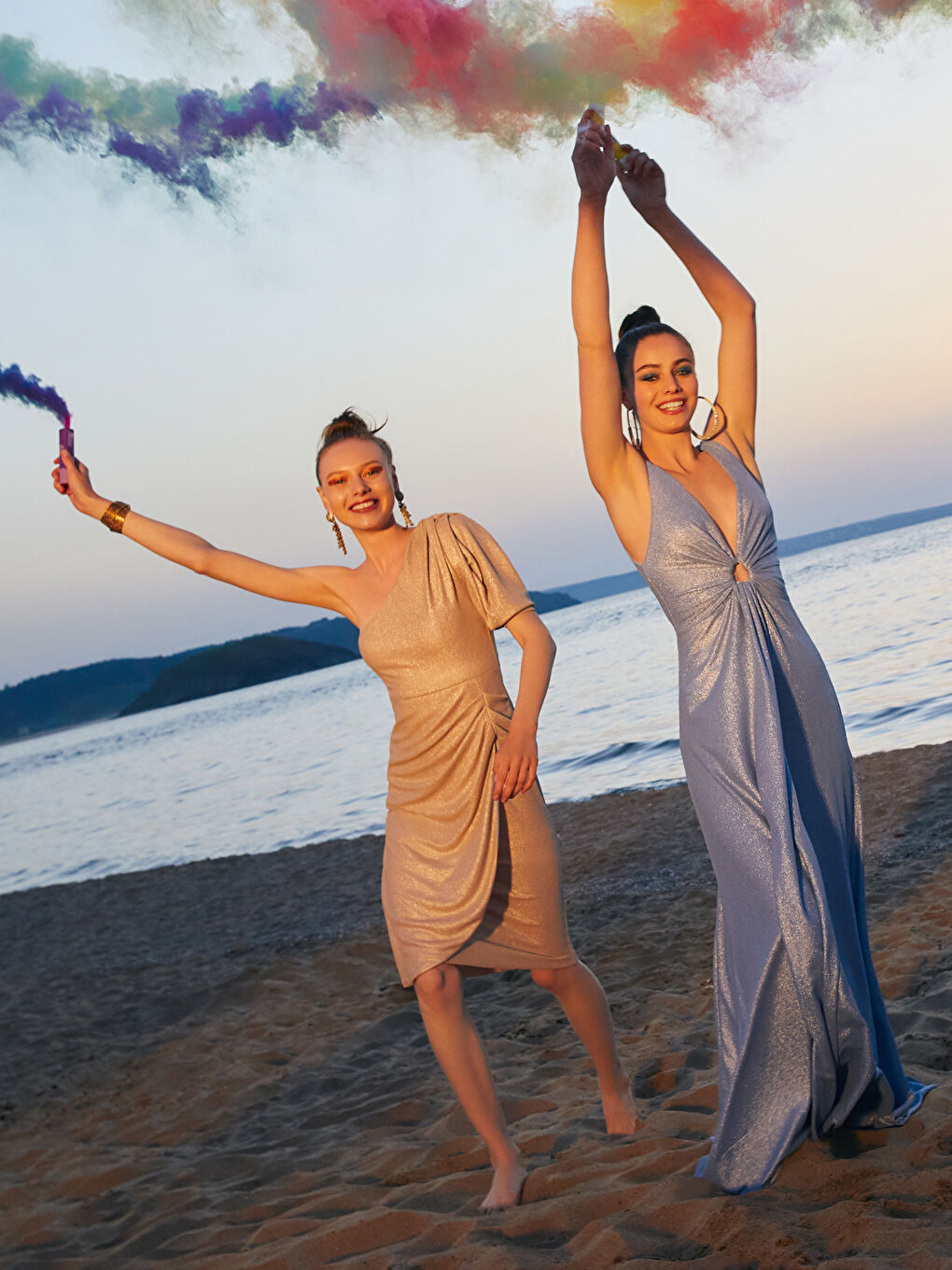 Mavi Kadın V Yaka Düz Elbise-2