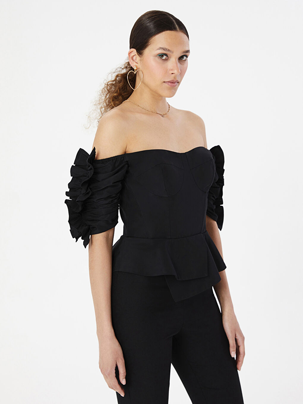 Siyah Kayık Yaka Kadın Bluz-1