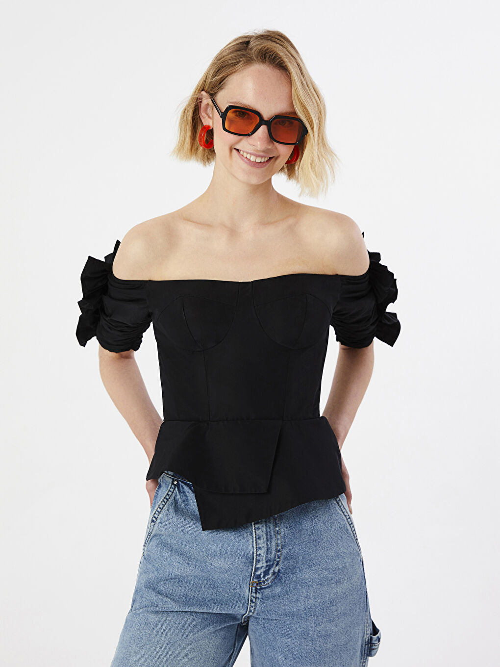 Siyah Kayık Yaka Kadın Bluz-3