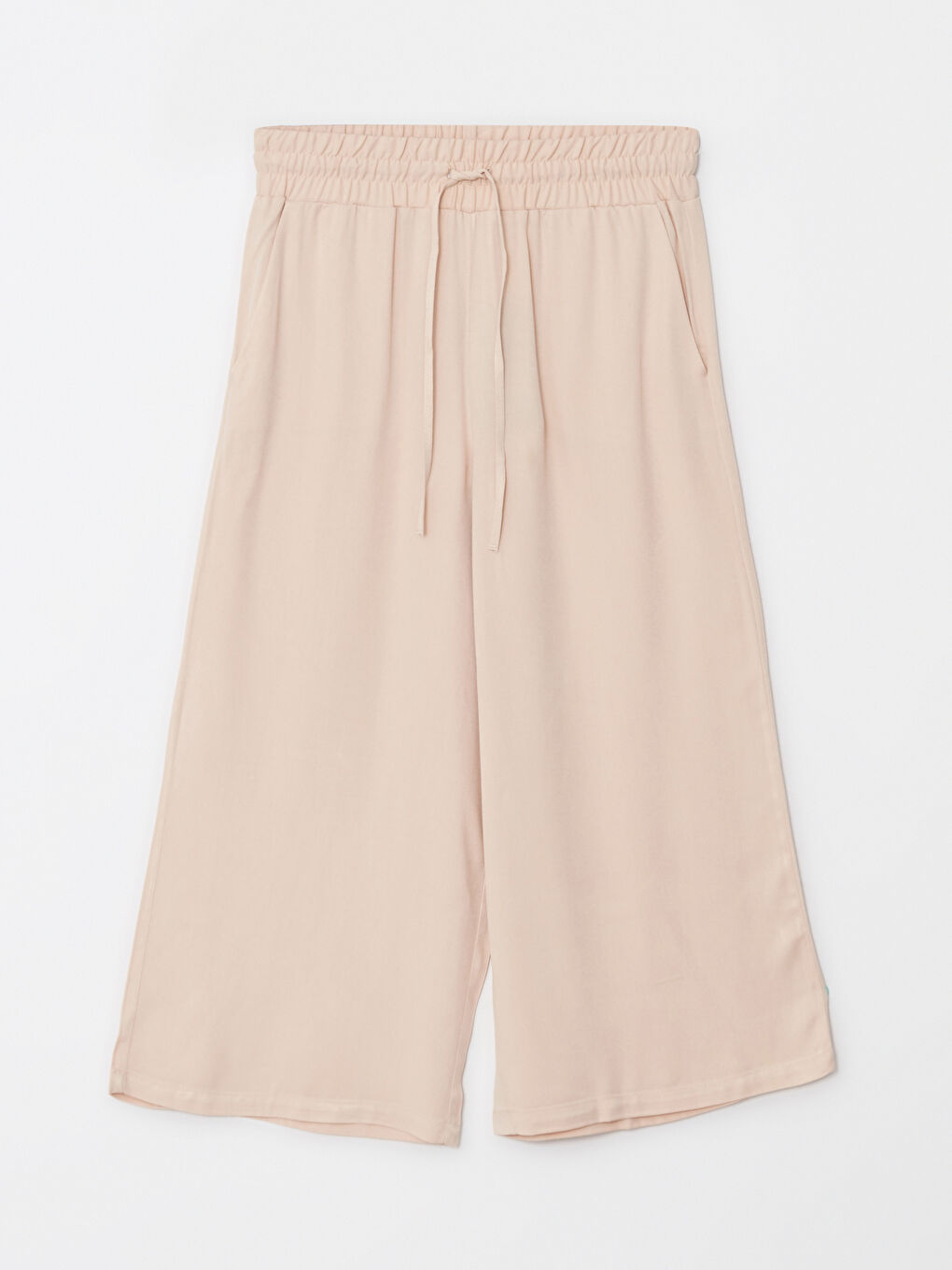 Bej Beli Lastikli Standart Fit Düz Viskon Kadın Kapri-5