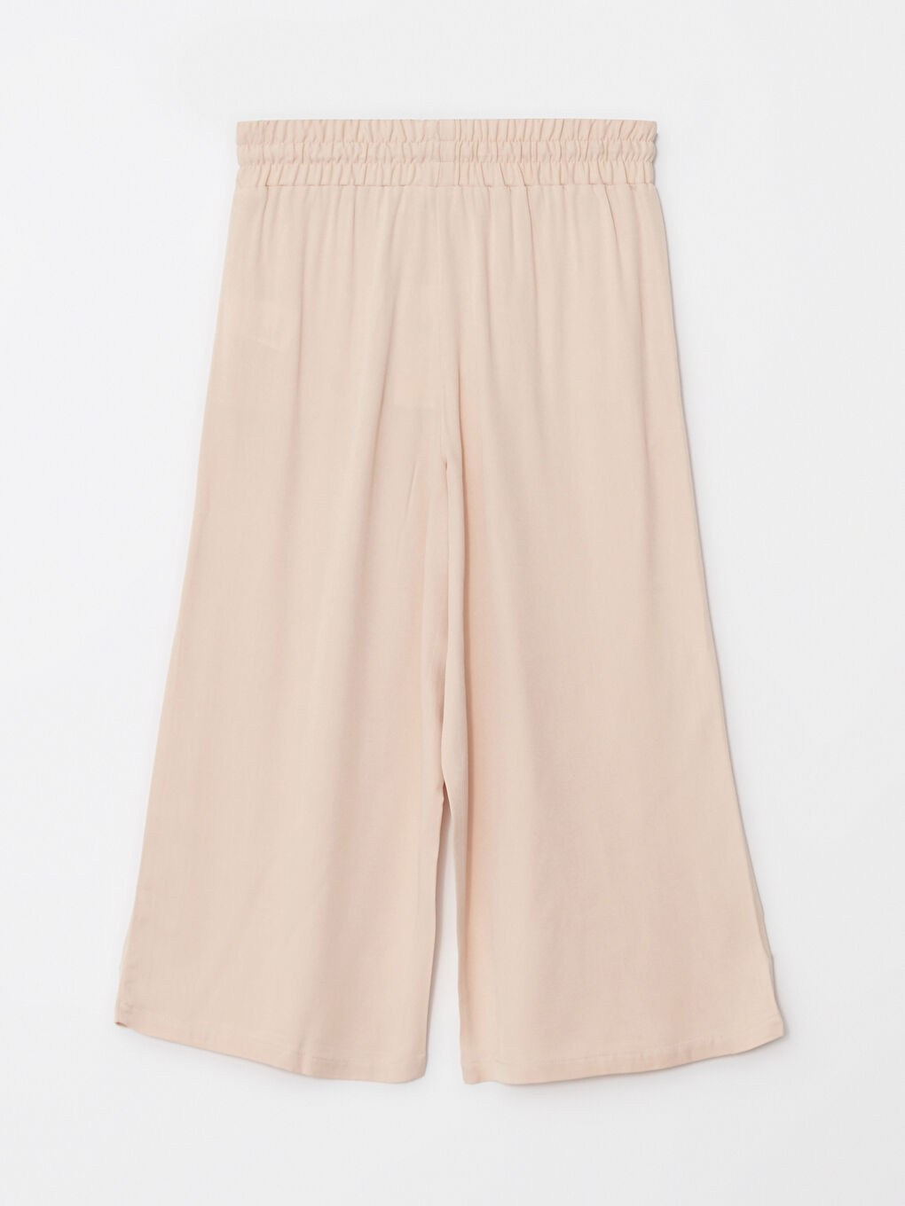 Bej Beli Lastikli Standart Fit Düz Viskon Kadın Kapri-6