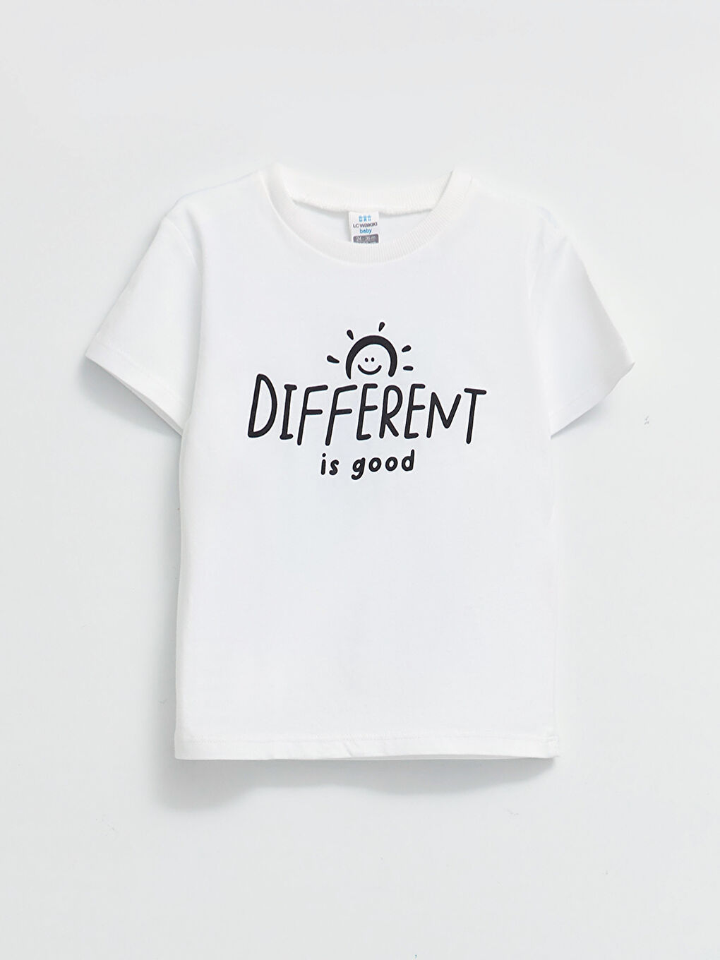 Beyaz Bisiklet Yaka Kısa Kollu Baskılı Erkek Bebek Tişört-1