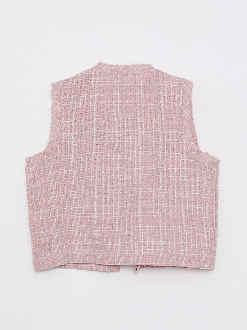 Pembe Bisiklet Yaka Kendinden Desenli Kolsuz Gabardin Kadın Bluz-6