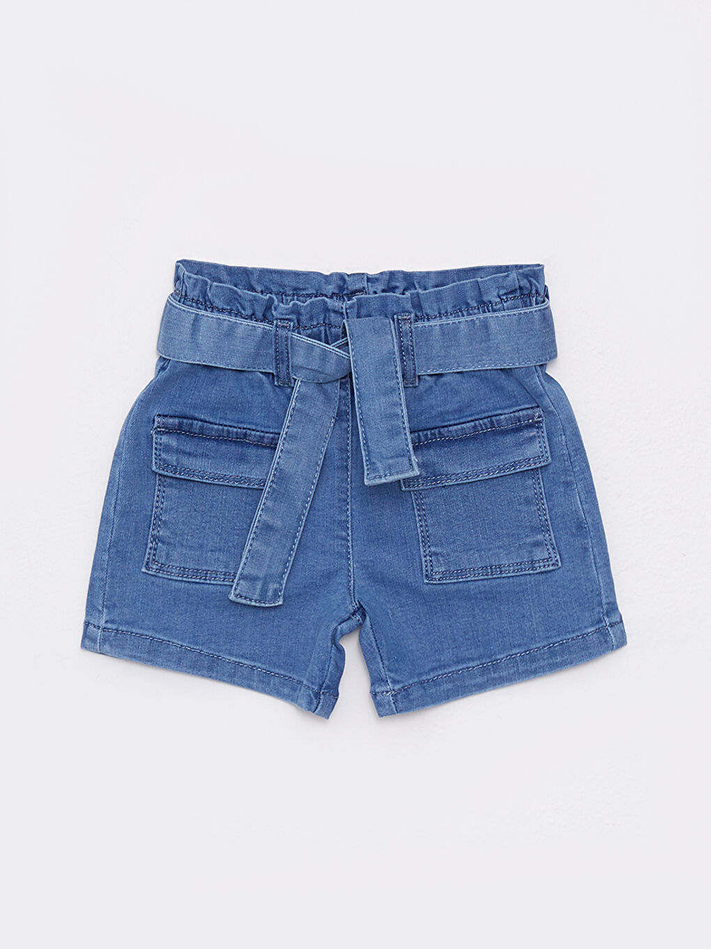 İndigo Beli Lastikli Basic Kız Bebek Jean Şort