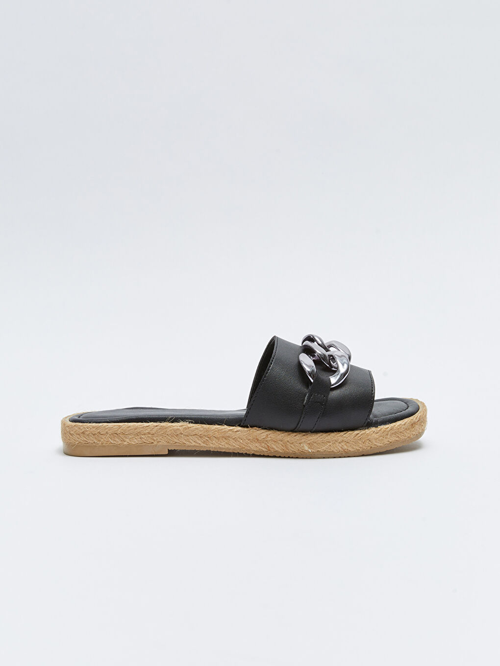 Siyah Zincir Detaylı Tek Bantlı Kadın Terlik-1