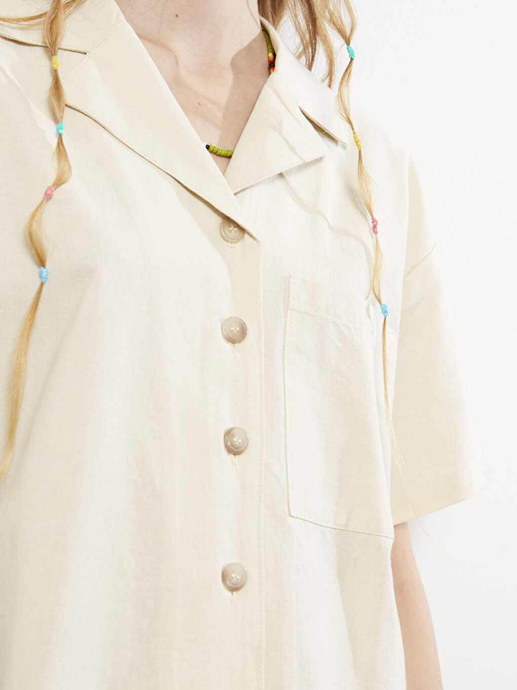 Front Button Closure Straight Short Sleeve Women's Shirt-4