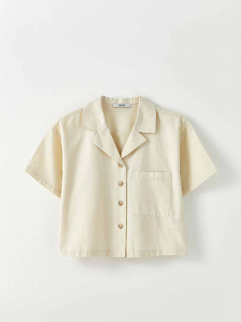 Front Button Closure Straight Short Sleeve Women's Shirt-6