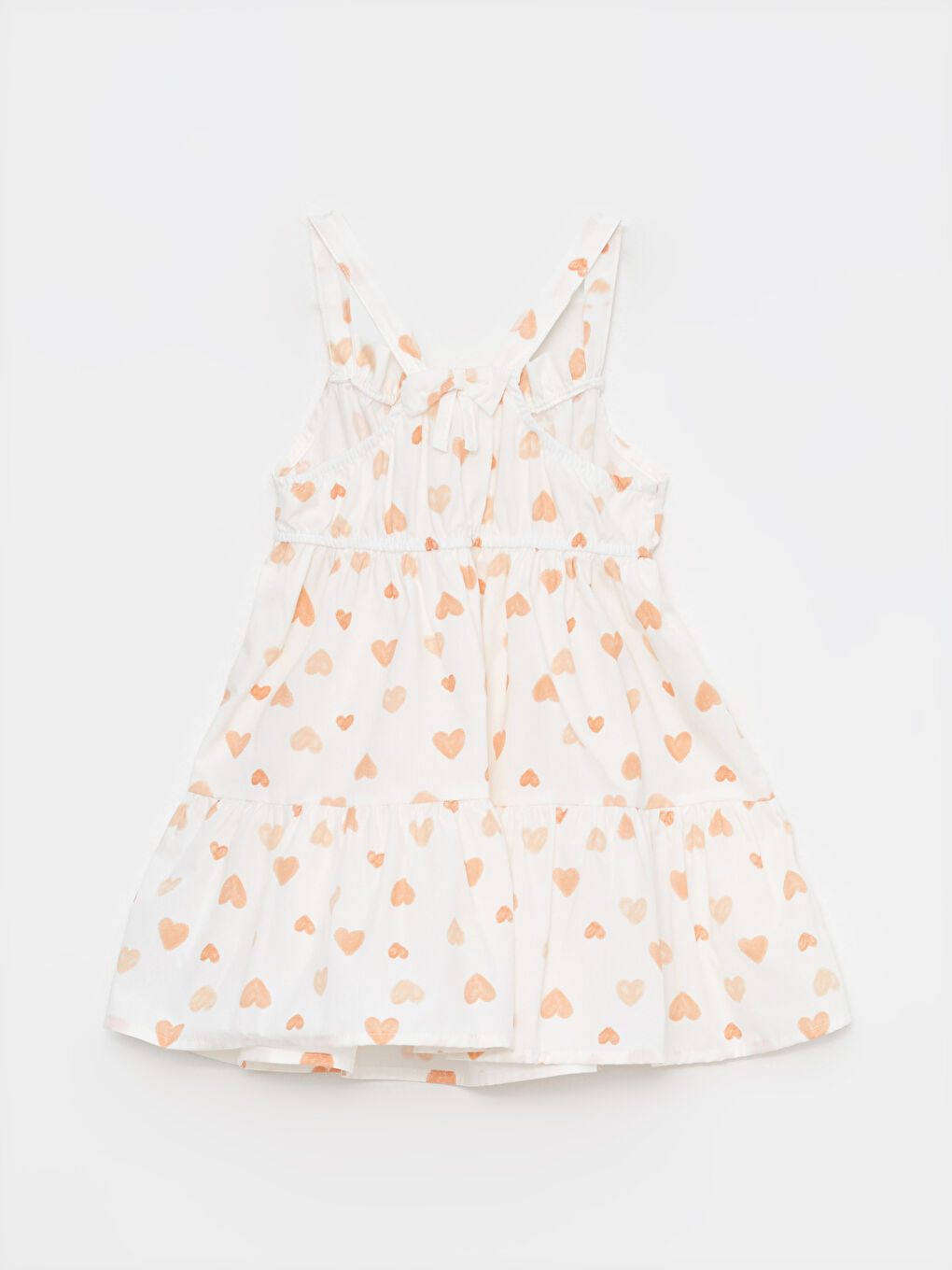 Ekru Kare Yaka Askılı Baskılı Pamuklu Kız Bebek Elbise-1