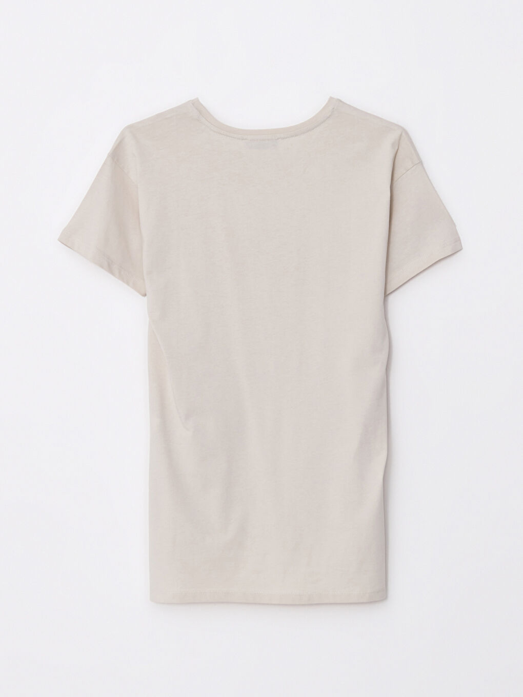 Gri Bisiklet Yaka Baskılı Kısa Kollu Pamuklu Kadın Tişört-5