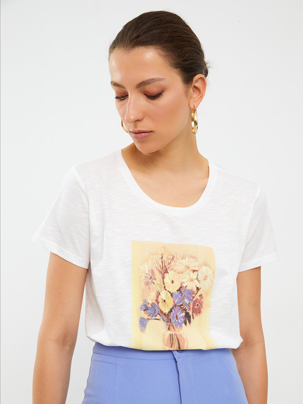 Crew Neck Printed Short Sleeve Cotton Women's T-shirt-3