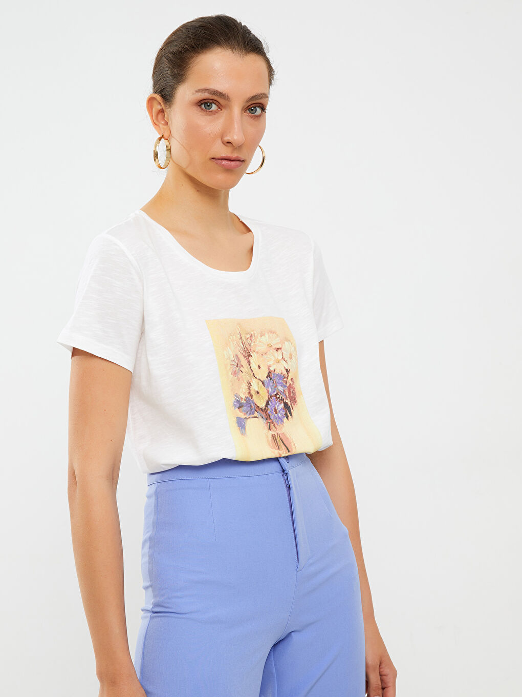 Crew Neck Printed Short Sleeve Cotton Women's T-shirt-4