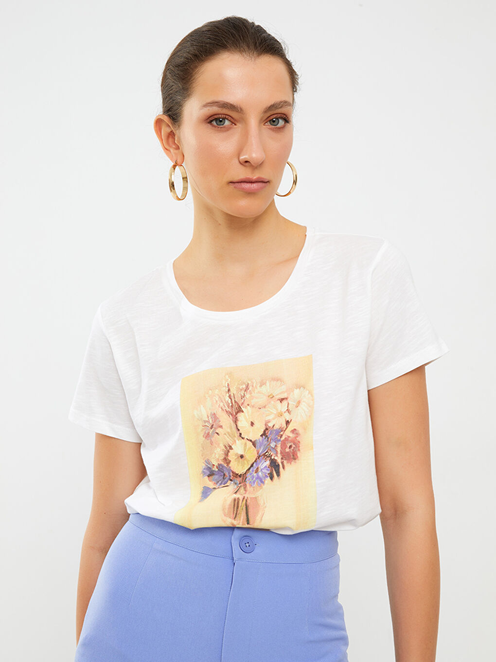 Crew Neck Printed Short Sleeve Cotton Women's T-shirt-5