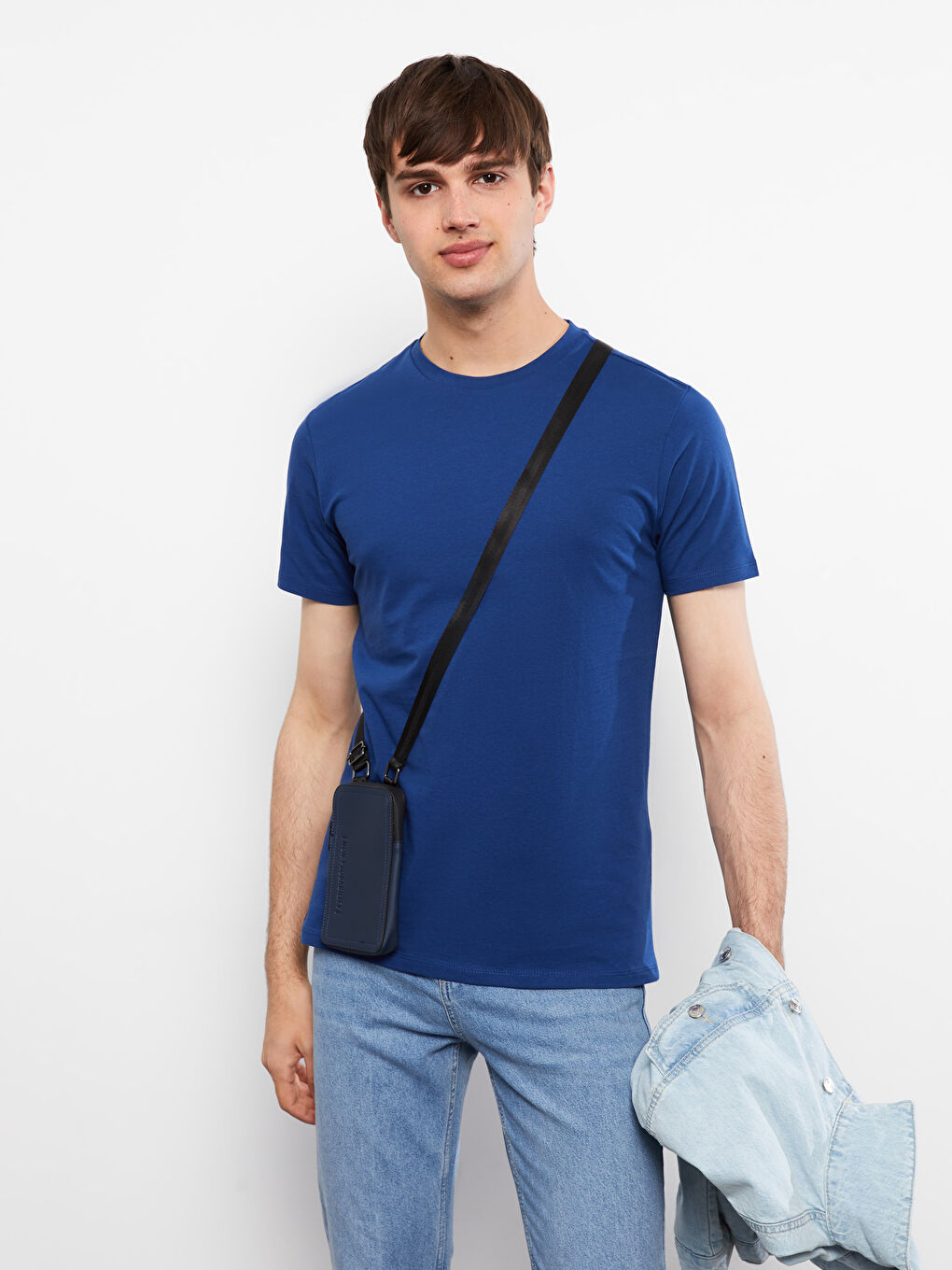 تيشيرت رجالي ياقة دائرية كم قصير قطن ممشط أساسي-1