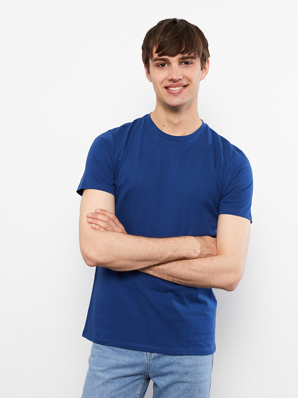 تيشيرت رجالي ياقة دائرية كم قصير قطن ممشط أساسي-2