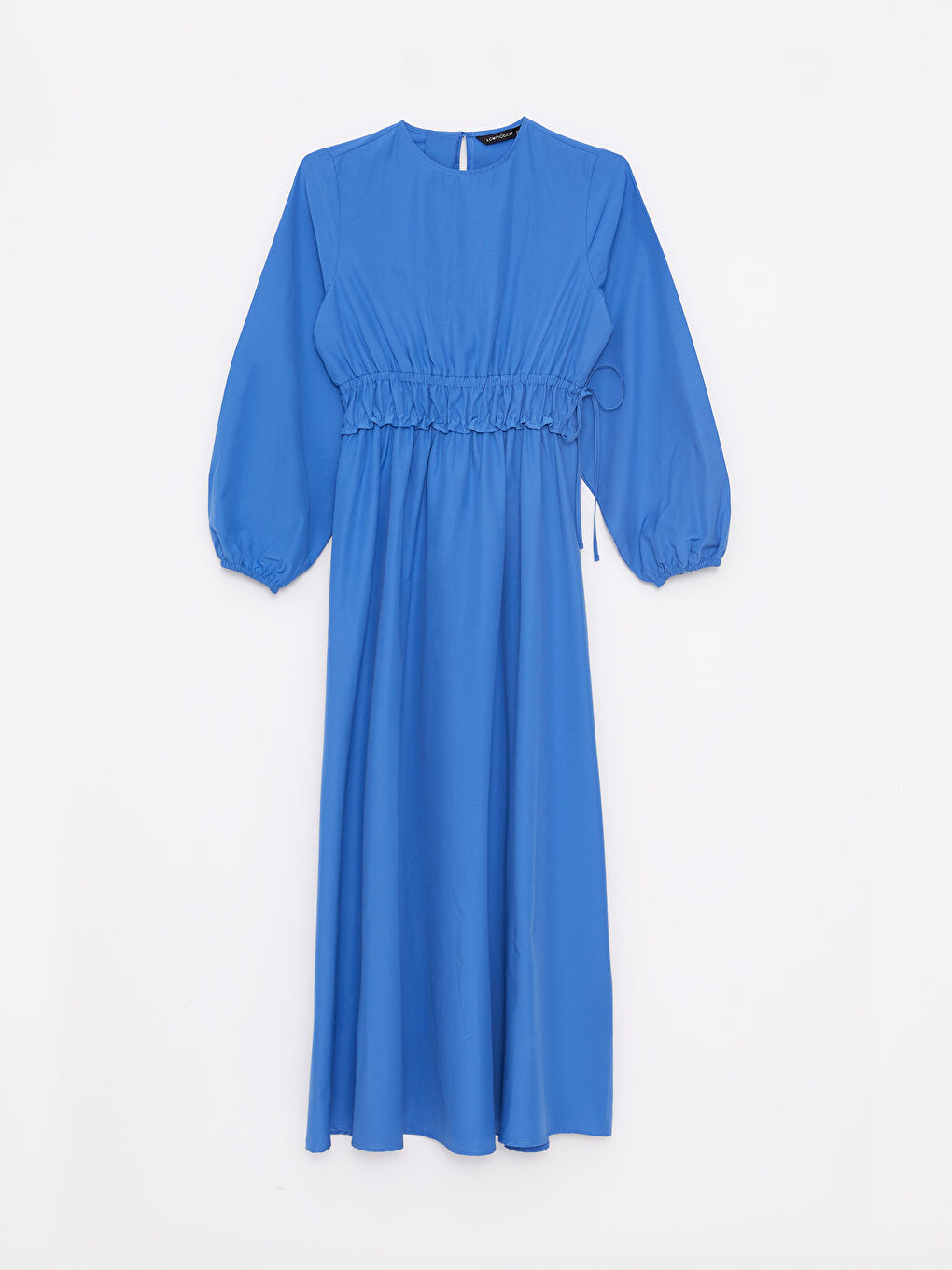 Mavi Bisiklet Yaka Düz Uzun Kollu Poplin Kadın Elbise-5